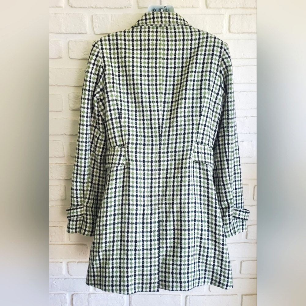 Retro Green Black Plaid 3/4 Length Tailored Coat Jacket Size Medium - Picture 14 of 16